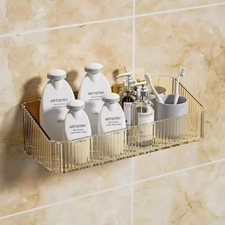 Estante cosmético de pared, sin necesidad de agujeros, raspador de plástico montado en la pared, organizador, accesorios de baño - 1