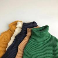Suéteres de invierno para niños y niñas, jersey corto a cuadros liso, prendas de punto de cuello alto, ropa para niños - details 8