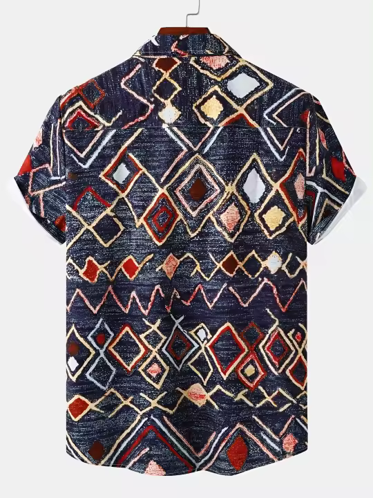 Camisa de manga corta con estampado colorido para hombre, ropa informal - 1