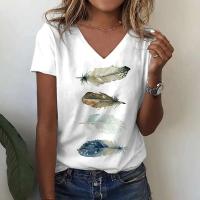 Camiseta de Manga Corta con Cuello en V Moda Blanca para Mujeres Estampado 3D de Lavanda - details 35