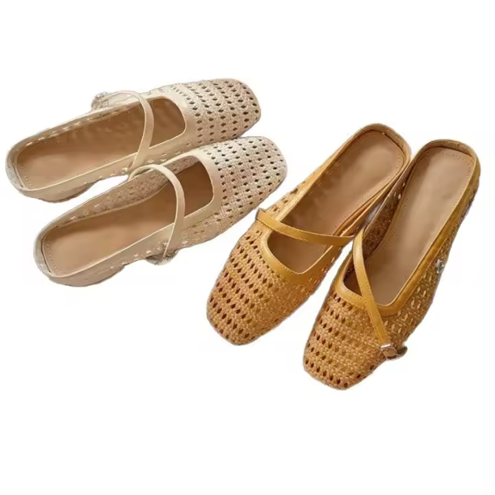 Versión de Cuero Suave Sandalias de Tacón Cuadrado Mary Jane con Costura Tejida y Punta Cuadrada - 1