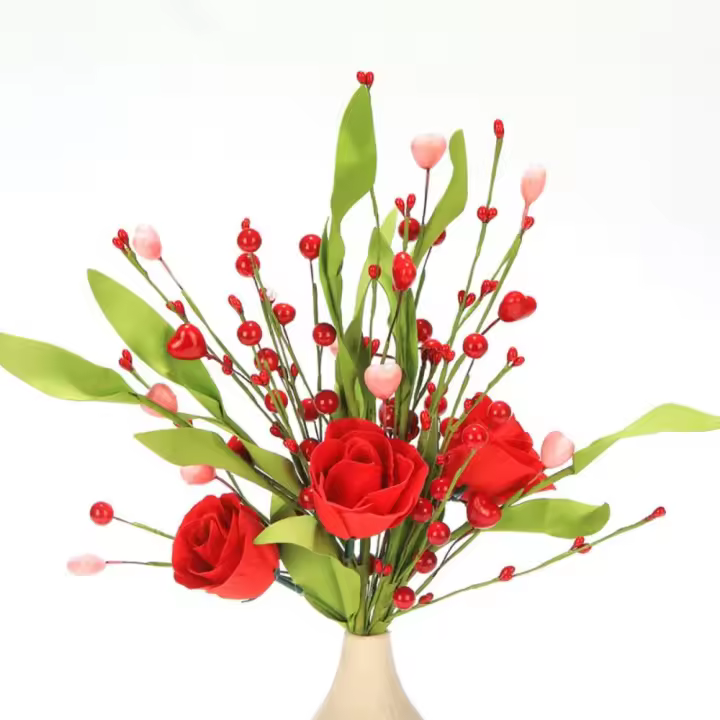 1/3 Uds ramas de tallo de baya flor Artificial corazón ramas de rosas ramos DIY rojo rosa Día de San Valentín amor corazón tallo Festival - 1