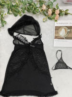 Lencería yukata de encaje, camisón sexy de encaje de malla transparente con abertura frontal y tirantes - details 42