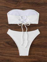 Bikini con Top de tubo para mujer, traje de baño con cordones sólidos, conjunto de Bikini Sexy con Tanga, ropa de playa de verano - details 2