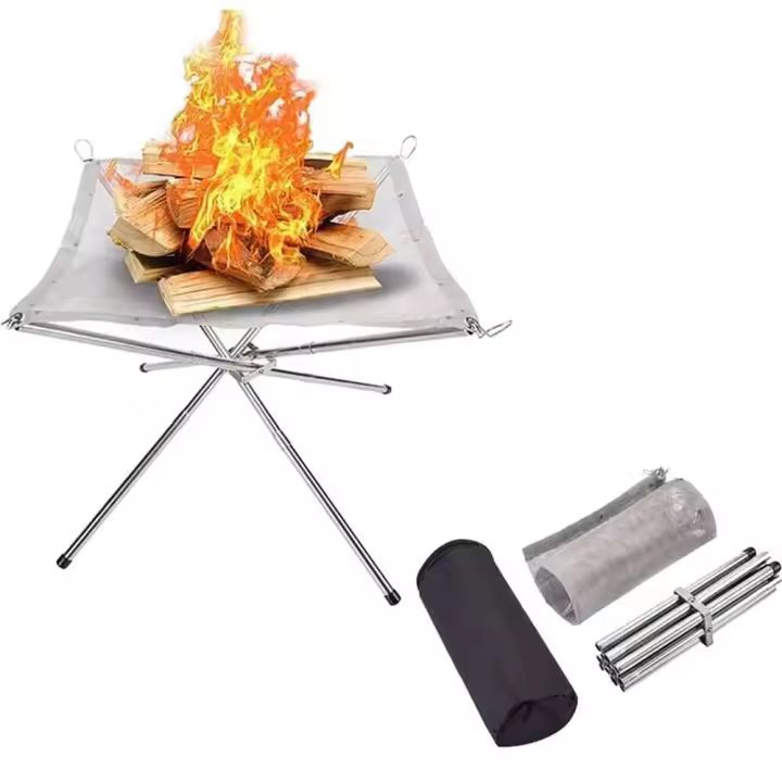 Parrilla portátil para barbacoa al aire libre, malla de acero inoxidable, soporte para estufa de leña, estante plegable para fuego - 1