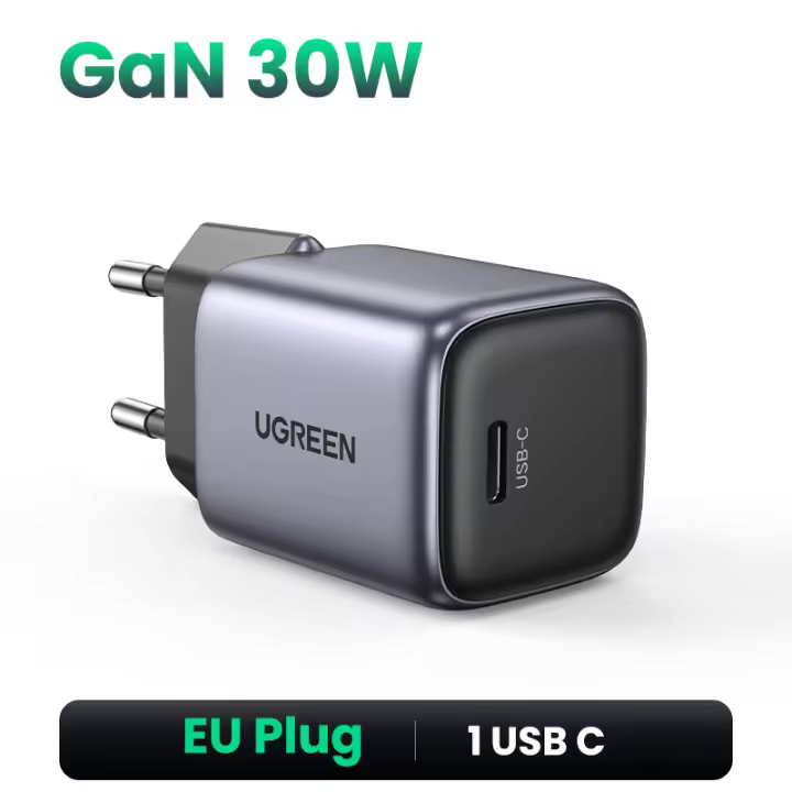 Cargador USB C GAN UGREEN 30W Compatible con Google Pixel, iPhone, iPad, Galaxy - 1