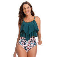 Nuevo traje de baño de dos piezas de cintura alta con bikini dividido conservador con borde de volantes - details 6