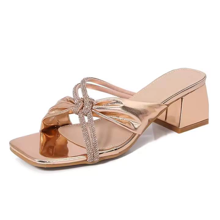 Sandalia 2025 nuevas zapatillas de moda con diamantes de imitación, zapatos de mujer de tacón alto con suela gruesa - 1