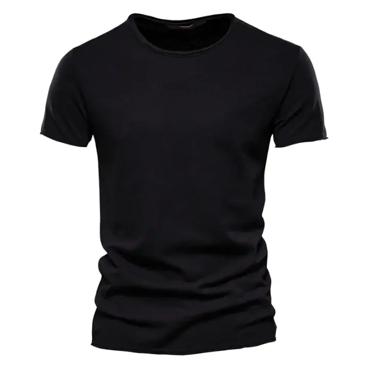 Camiseta de Color sólido de alta calidad para hombre, camisetas informales con cuello redondo, novedad de verano, Camiseta clásica 100% de algodón para hombre - 1
