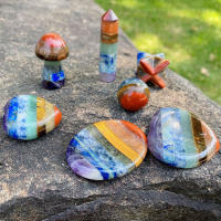 Serie de piedras de cristales curativos de 7 Chakras naturales, energía espiritual, Bola de pulgar, varita, corazón, Luna, Ángel, colgante, adorno de pirámide - details 1
