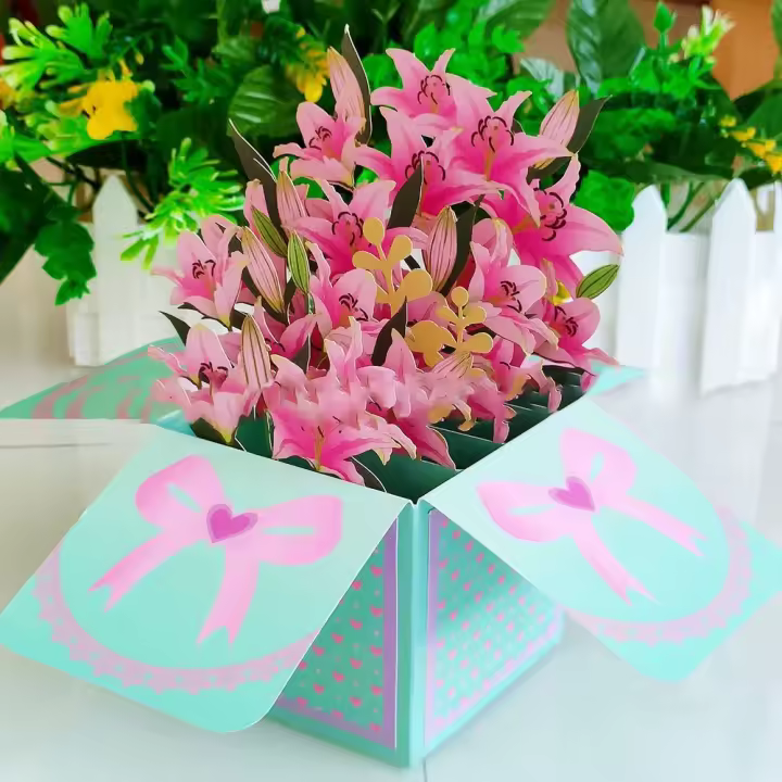 Tarjeta de felicitación de flores tropicales para cumpleaños, ramo de flores de papel 3D, margaritas, rosa de clavel, lirio, girasol, tulipán, 1 unidad - 1