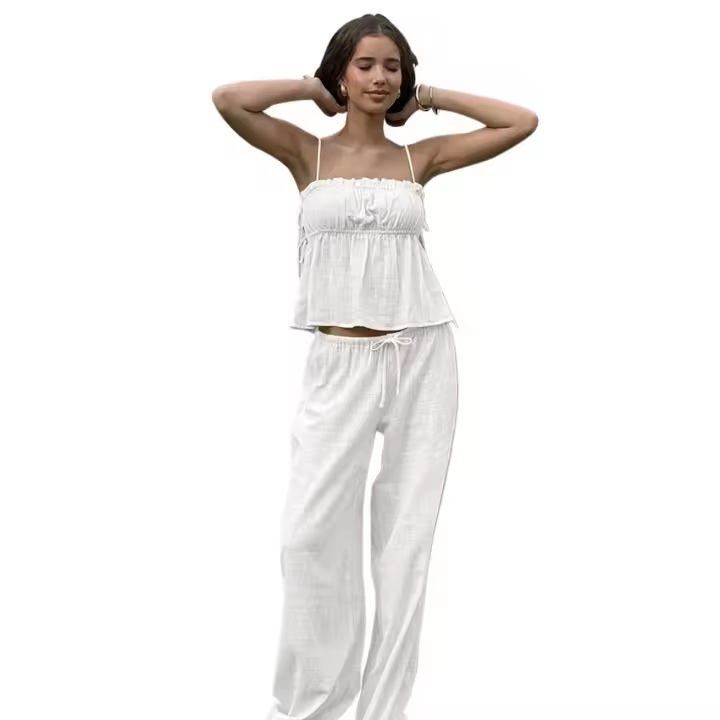 Conjunto de Pijama de Verano 2025 para Mujer 100% Algodón, Ajustable con Pantalón Largo, Cómodo y Transpirable - 1