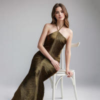 Vestido largo sin mangas con cuello Halter y borlas para mujer, vestido de fiesta adelgazante alto para banquete de boda de noche ajustado de verano - details 11
