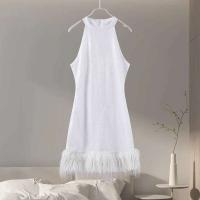 Elegante Vestido de Halter Moda Chic de Cintura Alta para Mujeres Paquete de Lentejuelas con Diseño de Plumas sin Mangas - details 0