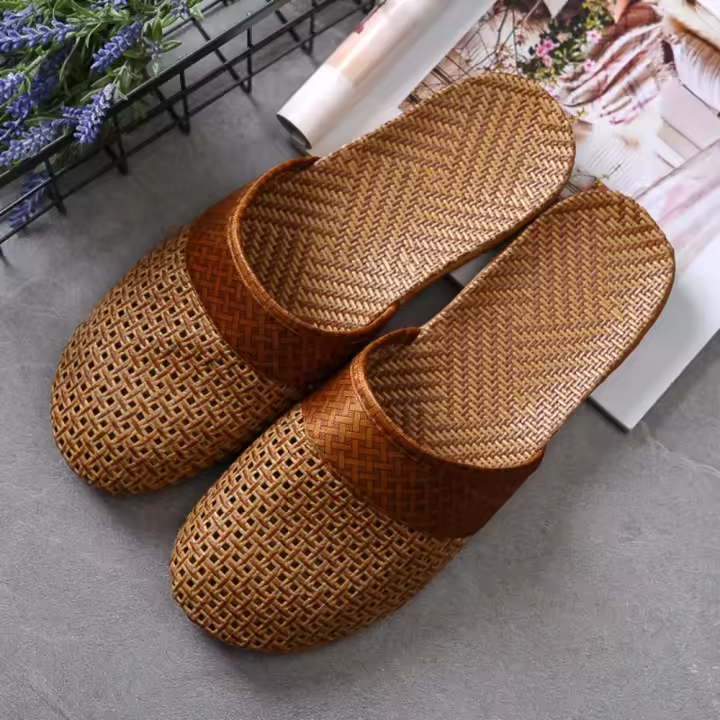 Zapatillas frescas de verano para hombre, zapatillas de vid de lino de suela gruesa antideslizantes para interiores - 1