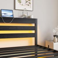 Marco de cama doble con estación de carga y luces LED, plataforma de metal resistente, marco de cama doble de 135 x 190 cm con cabecero de madera con almacenamiento, no necesita - details 29