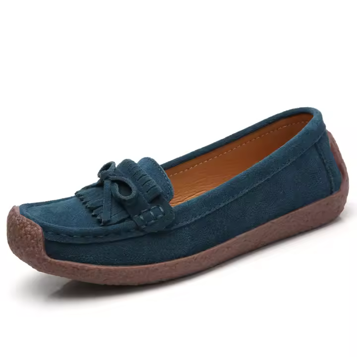 Mocasines cómodos e informales para mujer, zapatos planos con borlas de cuero - 1