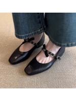 Zapatos franceses de cuero suave para mujer, bailarinas planas con lazo y boca baja, estilo Mary Jane retro con punta cuadrada pequeña, primavera 2025 - details 4