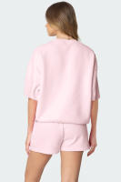 Conjunto dulce arco reductor de edad 2025, suéter de manga corta con estampado suelto, top de mujer, pantalones cortos de manga corta. - details 15