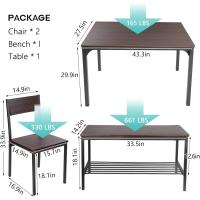 Juego de comedor de 4 piezas con mesa, 2 sillas y 1 banco. Conjunto de muebles de cocina de madera con estructura de acero. - details 15