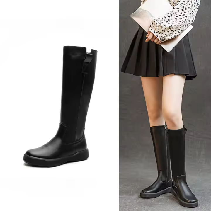 Niños pero botas de caballero hasta la rodilla botas de otoño e invierno de terciopelo con suela gruesa botas altas versátiles. - 1