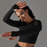 -Top Camisa deportiva de yoga de manga larga a rayas para mujer, sin costuras, que absorbe la humedad - details 19