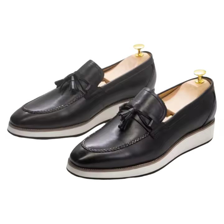 Zapatos bajos retro de cuero con zapatos casuales de cuero con borlas para hombres - 1