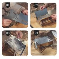 Parrilla de Barbacoa Plegable de Acero Inoxidable Horno de Camping de Madera para BBQ al Aire Libre - details 2