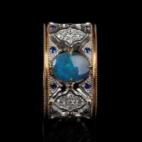 Anillos creativos de plata con incrustaciones de ópalo azul para mujer, diseño Vintage, anillo de compromiso hueco ancho, joyería - details 1