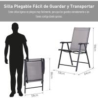 Conjunto de 2 Sillas Plegables para Exterior con Reposabrazos Sillas para Balcón Jardín Terraza Metal Texteline Carga 110kg 58x64x94 cm Gris - details 2