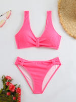 Bikini de cintura alta para mujer, traje de baño deportivo unicolor, traje de baño Sexy a rayas, ropa de baño para mujer, ropa de playa 2025 - details 23