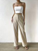 Slim estilo recto mujer pantalones de cintura alta pantalones casuales - details 0