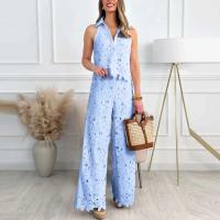 Elegante Conjunto de Moda Verano para Mujer Top de Chaleco Bordado Sexy con Pantalones Rectos Anchos Estilo Casual de Encaje - details 6