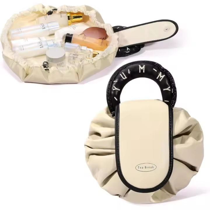 Bolsa de Maquillaje Organizadora con Cordón Bolsa Plana para Viajes Bolsas de Cosméticos Grandes para Mujeres y Niñas Color Albino - 1