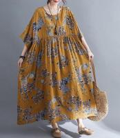 Vestido de flores de gran tamaño para mujer, falda larga informal holgada de lino y algodón Vintage, primavera y verano - details 0