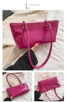 Bandolera de cuero de charol elegante, bolso de gran capacidad de estilo coreano dulce para las axilas, bolso de mano liso de Color sólido para ir al trabajo al aire libre - details 11