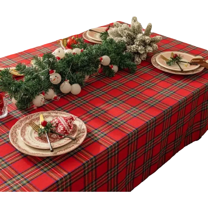 Mantel Elegante de Cuadros Vintage Rojo Verde para Navidad Cubierta de Mesa de Comedor para Hogar y Decoración - 1