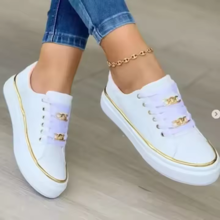 Zapatillas Deportivas para Mujer Cómodas Plataformas con Punta Redonda y Cadena de Cuero a la Moda - 1