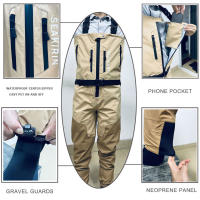 Vadeadores de pesca con cremallera y pecho resistente, transpirables, con sellado de costuras, cinturón ajustable, calcetines de neopreno de 4 mm, pantalones de vadeo de caza con cremallera frontal impermeables para hombres - details 5