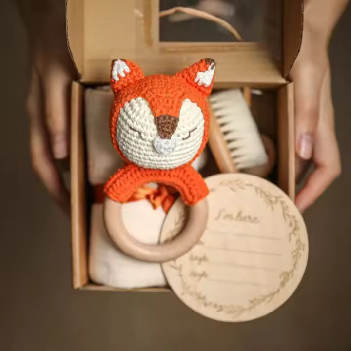 Caja de Rego para recién Nacido, Toalla de Baño de Algodón para Bebé, mantas para envolver, Pelo de Lana para el pelo, Juguete de juguete Hecho a mano, 4 piezas por juego - 1