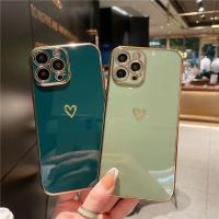 Funda de teléfono suave a prueba de golpes con forma de corazón de amor chapado para iPhone 14 13 12 11 Pro Max 15 X XR XS 7 8 Plus, funda protectora para cámara de lente - details 1