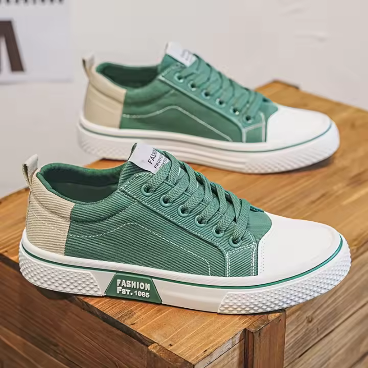 Zapatillas de lona informales para hombre: zapatos transpirables con cordones y suela de PVC antideslizante, diseño moderno en azul y blanco para uso informal - 1