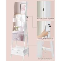 Armario de Joyas con Espejo LED, Joyero con Cerradura, Organizador con Cajón y Estante, Idea de Regalo, Blanco Nube JJC025W01, 41.5x37x157cm - details 6