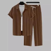 Ropa masculina, camisa de manga corta a rayas, traje con solapa de botón, moda masculina 2025 - details 1