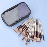 Juego de 18 Pinceles de Maquillaje Bolsa Portátil de Oro Champán con Pinceles de Sombras de Ojos y Cabello Suave - details 3