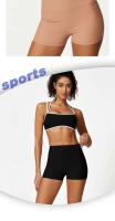 Sujetador de yoga de alto impacto con canalé en contraste y pantalones cortos para levantar la cadera, traje de gimnasia, conjunto de entrenamiento elástico para Pilates, 2 piezas - details 6