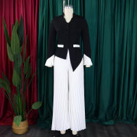 Conjunto de dos piezas de pantalón de pierna ancha plisado y top de manga acampanada de nueva moda de primavera para mujer D553 - details 12