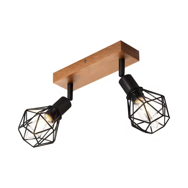 CBJKTX 2xE14 Focos de techo vintage de madera negra 350 °   Luz de techo giratoria de metal para cocina, sala de estar, dormitorio, máx. 25W - 1