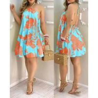 Vestido halter con estampado tropical, espalda descubierta, estilo vacacional para primavera y verano, ropa de mujer. - details 6