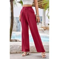 Mujeres de cintura alta, pantalones de vestir lisos de moda, pantalones sueltos de pierna recta para - details 11